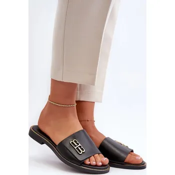 Dámské pantofle Dámské pantofle z přírodní kůže se zlatým zdobením, 39 i240_195426_2:39