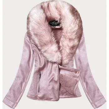 Dámská cargo bunda Dámská semišová ramoneska pudrově růžová s kožešinou, odstíny růžové 50 i392_10337-28
