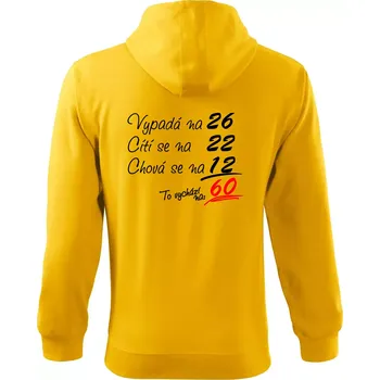 Pánská mikina Vypadá, cítí se, chová se - 60 let - Mikina s kapucí na zip trendy zipper - 2XL ( Žlutá )