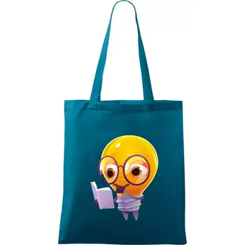 Žárovka přemýšlí nad knihou - Taška bavlněná - 42 x 38 cm ( Petrolejová )