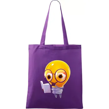 Žárovka přemýšlí nad knihou - Taška bavlněná - 42 x 38 cm ( Fialová )