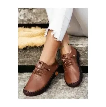 Dámské mokasíny Dámské kožené mokasíny na šněrování pro volný čas Barva: Hnědá, Velikost: 41