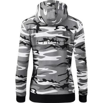 Dámská mikina Rybář ekg - Dámská mikina trendy zipper s kapucí - 2XL ( Šedý maskáč )