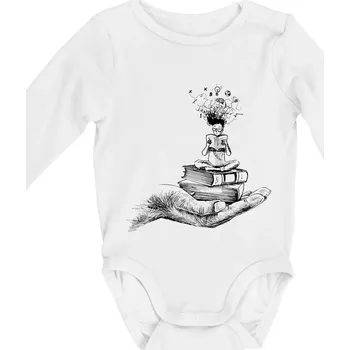 Čtenář - ruka kreslená - Body kojenecké s dlouhým rukávem - Dlouhý r. 3-6 měs ( Bílá )