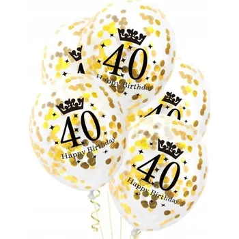 Balónek Balónky průhledné se zlatým konfetami k 40. narozeninám, 30 cm, 3 ks