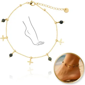 Náramek Flamenco Mystique Náramek na nohy z chirurgické oceli, pozlacený 14k zlatem s kameny - BST1561