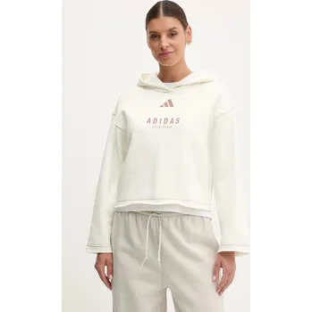 Dámská mikina Mikina adidas ALL SZN Graphic dámská, béžová barva, s kapucí, s potiskem, JJ4517 01X, vel. L