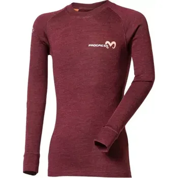 Pánské tričko PROGRESS Progress Merino Bamboo dětské termo triko s dlouhým rukávem, švestka/meruňka velikost 140-146