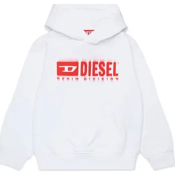 Chlapecká mikina Dětská bavlněná mikina Diesel SGINNHOODL5 OVER SWEAT-SHIRT bílá barva, s kapucí, s potiskem, J02042 00X, vel. 132