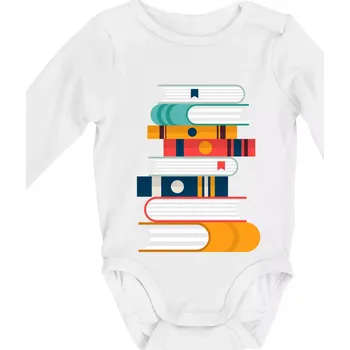 Kojenecký body Knihy flat design - Body kojenecké s dlouhým rukávem - Dlouhý r. do 3 měs ( Bílá )