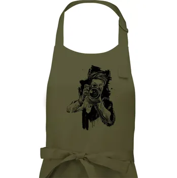 Kuchyňská zástěra Fotograf kreslený tužkou - Pánská zástěra na vaření - Univerzální velikost ( Khaki )