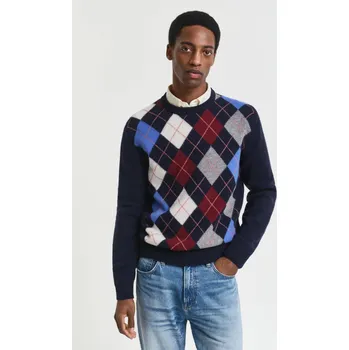 Pánské oblečení SVETR GANT ARGYLE C-NECK DARK NAVY MELANGE