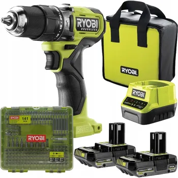 Vrtačka RYOBI aku vrtačka 2x2,0Ah nabíječka + sada bitů 141 ks