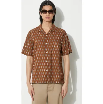 Pánská košile Bavlněná košile Universal Works Road Shirt hnědá barva, regular, 30179.BROWN 88X, vel. L