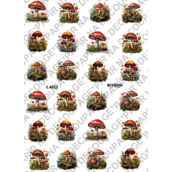 Výtvarný papír Rýžový a soft papír na decoupage - Muchomůrka - KB04022 Materiál: Rýžový papír, Rozměr: A4