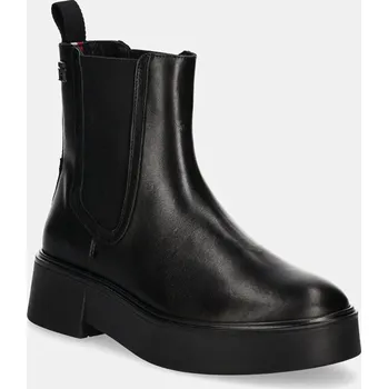 Dámská zimní obuv Kožené kotníkové boty Tommy Hilfiger MINIMAL LEATHER CHELSEA LOGOTAPE dámské, černá barva, na plochém podpatku, FW0FW08095 99X, EUR 40