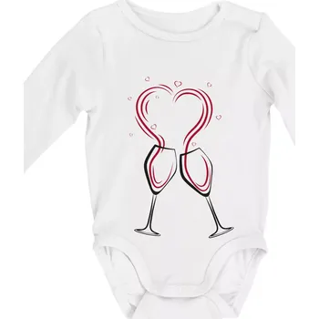 Víno je láska - srdíčka - Body kojenecké s dlouhým rukávem - Dlouhý r. 3-6 měs ( Bílá )