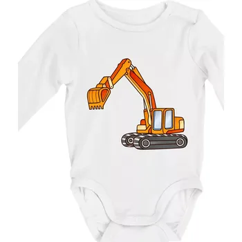 Bagr bez nápisu oranžový - Body kojenecké s dlouhým rukávem - Dlouhý r. 6-12 měs ( Bílá )