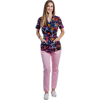 Zdravotnický oděv Dámský růžový zdravotnický set - motýli | drinuniforma.cz