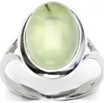 Zlatý prsten, bílé i žluté zlato, přírodní kámen prehnit - T 1454 (prehnit 14x10 mm)
