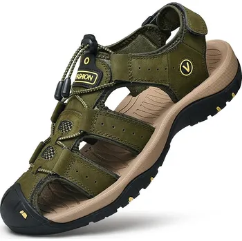 Dámské sandále Pánské kožené sandály na pláž i volný čas Barva: Zelená, Velikost: 46