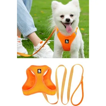 Vodítko pro psa Sada postroj a vodítko pro malé psy/kočky oranžový XXS