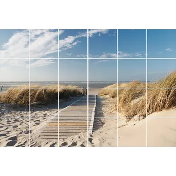 Obraz Dekorativní Samolepky na Obklady Dřevěná Cesta na Pláži 24 ks 10 x 10 cm