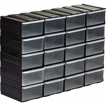 Úložný box 20 ks. Úložný box zásuvkový organizér do dílny, regál na šroubky 31.5x10x22.5 cm černá