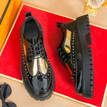 Pánské polobotky Pánské kožené derby boty Velikost: 44, Barva (Varianta): Black and Gold