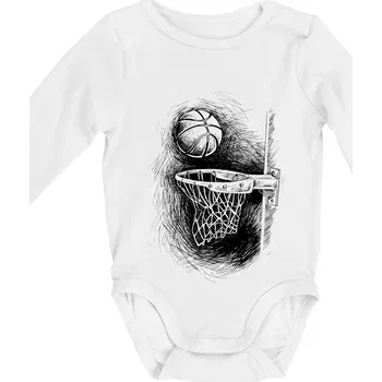 Basketball - kresba tužkou - Body kojenecké s dlouhým rukávem - Dlouhý r. 3-6 měs ( Bílá )