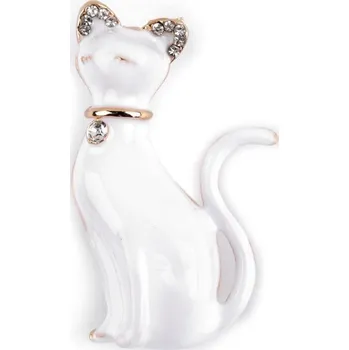 Brož Brož kočka - bílá broušené kamínky