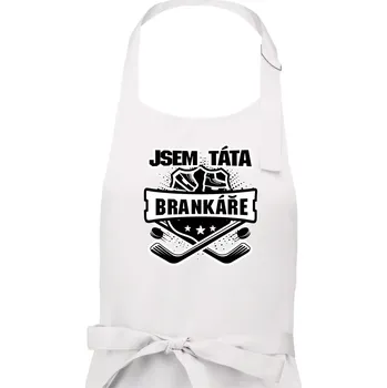 Kuchyňská zástěra Hokejový erb - Táta brankáře - Pánská zástěra na vaření - Univerzální velikost ( Bílá )