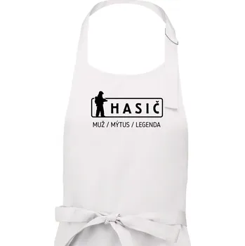 Kuchyňská zástěra Hasič - muž mýtus legenda - Pánská zástěra na vaření - Univerzální velikost ( Bílá )