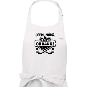 Kuchyňská zástěra Hokejový erb - Máma obránce - Dámská zástěra na vaření - Univerzální velikost ( Bílá )