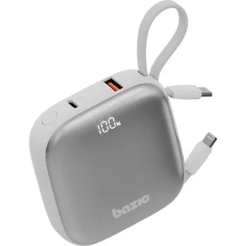 Powerbanka ENERGEA Bazic GoPower Fusion powerbanka s integrovanými kabely USB-C a Lightning a porty USB-C / USB-A - 10 000 mAh - šedá