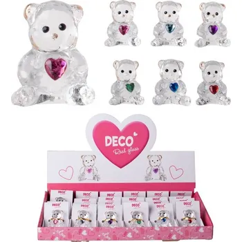 Vánoční ozdoba Závěs skleněný medvídek se srdíčkem, mix barev