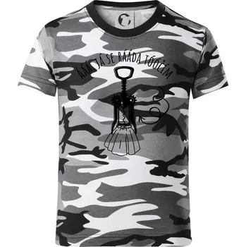 Chlapecké tričko Já se ráda točím - vývrtka - Dětské maskáčové triko - 122 cm/6 let ( Šedý maskáč )