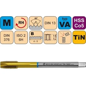 Závitořezný nástroj Závitník strojní M14x2 ISO2 HSSCo5 TiN DIN 376 B