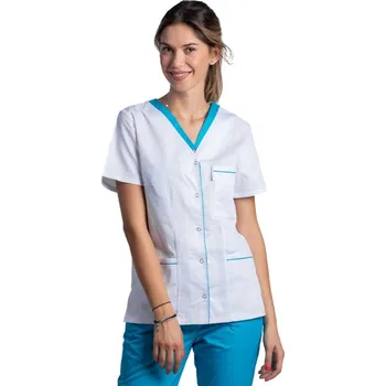 Zdravotnický oděv Bílá zdravotnická halenka - modrý lem - dámská | drinuniforma.cz