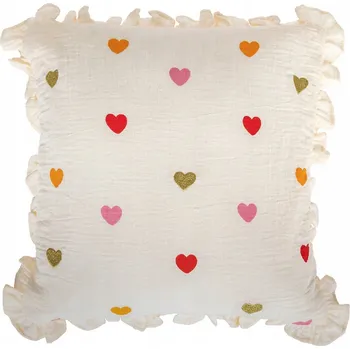 Dekorativní polštářek POLŠTÁŘ DEKORAČNÍ S VOLÁNKEM SRDÍČKA BÍLÝ RŮŽOVÝ AMOUR 40x40x10 CM