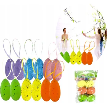 Velikonoční dekorace Závěsná Dekorace přívěsek s třpytivými vajíčky, 6 ks mix barev