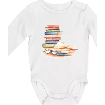 Kojenecké oblečení Knihy barevné a brýle - Body kojenecké s dlouhým rukávem - Dlouhý r. do 3 měs ( Bílá )