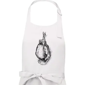 Kuchyňská zástěra Boxerské rukavice kreslené na výšku - Pánská zástěra na vaření - Univerzální velikost ( Bílá )