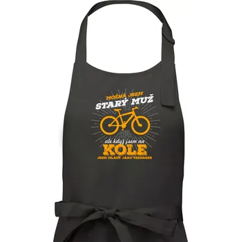Kuchyňská zástěra Starý muž - horské kolo - Pánská zástěra na vaření - Univerzální velikost ( Dřevěné uhlí )