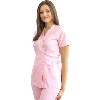 Zdravotnický oděv Bledě růžové kimono lékařské šaty se dvěma našitým kapsami ⭐ za nejlepší cenu.