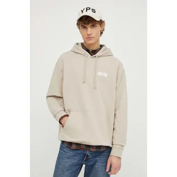 Pánská mikina Bavlněná mikina Levi's pánská, béžová barva, s kapucí, melanžová 38479 01X, vel. M