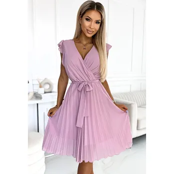 Dámské šaty Fialové plisované šaty s výstřihem a volánky JINNY 374-3 Velikost: XL