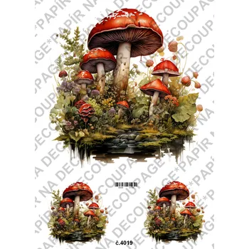 Umělecký papír Rýžový a soft papír na decoupage - Muchomůrka - KB04019 Materiál: Soft, Rozměr: A4