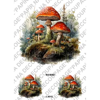 Umělecký papír Rýžový a soft papír na decoupage - Muchomůrka - KB04015 Materiál: Soft, Rozměr: A4