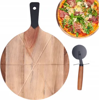 Obraz Deska do pizzy drewniana okrągła 30cm zestaw s kráječem na pizzu